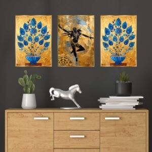 Set of Three Wall Paintings for Wall Dacoration Golden Framed Wall Paintings for Living Room & Bedroom Wall Art for Home Decoration & Office Wall Décor (18x12 inch CH-GD3-10)